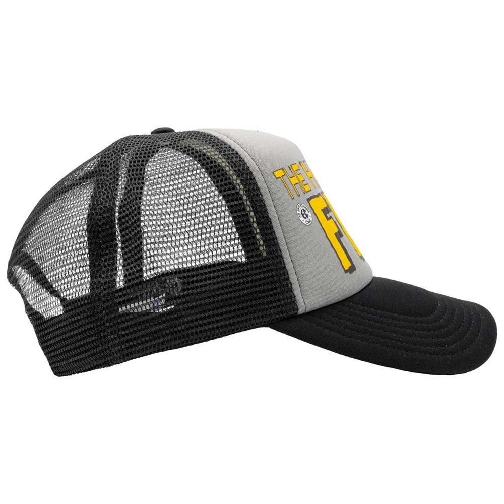 Haunt Of Fear Yellow Logo Grey Blk Trucker Hat