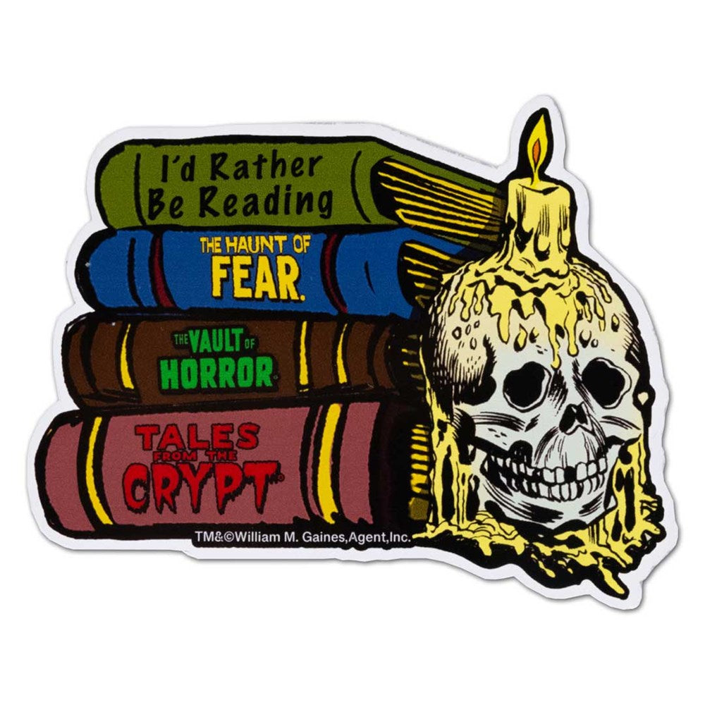 EC Comics I Rather Be Reading Book Stack Sticker