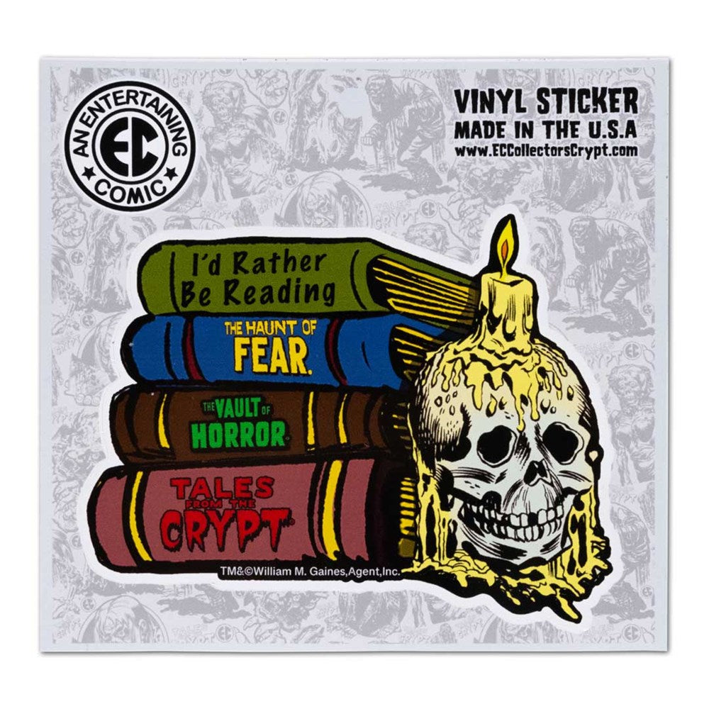 EC Comics I Rather Be Reading Book Stack Sticker